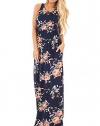 Calflint Women's Casual Floral Print Sleeveless Ruffle Long Maxi Dress with Pocket