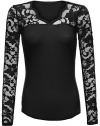 Luna Flower Women's Long Sleeve Fitted Floral Lace Cotton Knit Tops