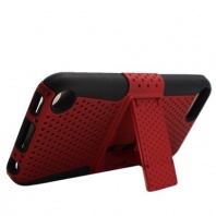 Apple iPod touch 5 / 5th Generation - Hybrid Double Layer Skin + Perforated Armor Case with Built-in Kickstand (Black / Red)