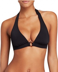 Shoshanna Swimwear Women's Halter Solid Ring Bikini Top Black Size C