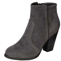 Breckelles Heather-34W Faux Suede Chunky Heel Synthetic Ankle Boots For Women, Grey Suede (7.5)