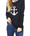 Christmas Womens Anchors Printed Long Sleeves Knit Sweater Loose Pullover