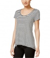 Calvin Klein Womens Striped Cut-Out Graphic T-Shirt