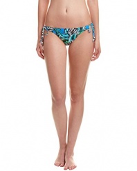 Shoshanna Women's Tropical Palms Ring String Bikini Bottoms, Blue Multi, Medium