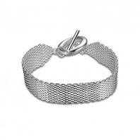 Gnzoe Women Men Wedding Bracelet Bangle Stainless Steel Wide Mesh Chain Silver Length 9.2 IN