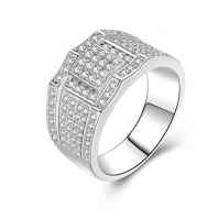 AmDxD Jewelry Silver Plated Men Promise Customizable Rings Geometric CZ