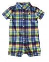 Ralph Lauren Baby Boys' Plaid Cotton Oxford Shortall- (18 Months )
