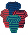 Leveret Long Sleeve 4-pack Striped Baby Boys Bodysuit 100% Cotton (Size 0-24)