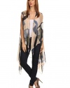 LL- Womens Fashion Beige Abstract Pattern Kimono Open Front Poncho No Sleeves,Beige Abstract,One Size