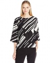 Vince Camuto Women's Elbow Sleeve Graphic Wave Blouse