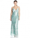 ABS by Allen Schwartz Women's Plus-Size Embroidered Lace Gown with Plunging Neckline