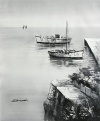 Oil Painting 'Two Small Boat Tied Up At The Wharf: Black And White Tone' Printing On High Quality Polyster Canvas , 12x15 Inch / 30x37 Cm ,the Best Home Theater Decor And Home Artwork And Gifts Is This Imitations Art DecorativePrints On Canvas