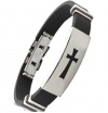 Men's Bangle Bracelet Stainless Steel Black Silica Gel Chain Cross Design 21.5CM by Aienid