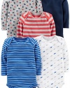 Simple Joys by Carter's Baby Boys' 5-Pack Long-Sleeve Bodysuit, Blue/Red/Grey, 24 Months