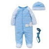Little Me Baby Boys Elephants Footie Pajamas Hat and Tether Blue 6 Months