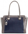 Giani Bernini Glazed Leather Tote Handbag Marine Blue / Grey