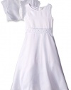 Lavender Slim Girls Satin and Organza Dress 2 Piece Sleeveless Princess Bodice Aline Dress with An Organza Bolero, White, 14