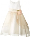 Us Angels Little Girls' Tank Dress with Layers of Organza Skirt, Ivory/Champagne, 5