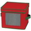 Household Essentials Holiday Dinnerware Storage Chest for Salad Plates or Bowls, Red with Green Trim