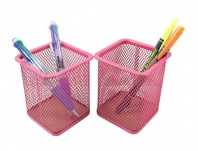 Mesh Wire Pen Pencil Holder Square 3 13/16 x 3 1/8 Neon Pink (Set of 2)