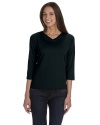 L.A.T 3577 Women's 3/4 Sleeve V-Neck T- Shirt, Black, XX-Large