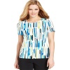 Jm Collection Short Sleeve Printed Top Multi-color P/S