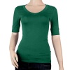 Women's Basic Elbow Sleeve V-Neck Cotton T-Shirt Plain Top (Plus Size Available)