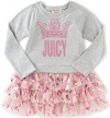 Juicy Couture Baby Girls' Dress with Poplin/Fail Mesh Skirt, Gray, 12 Months