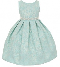 Little Girls Gorgeous Metallic Embroidered Jacquard Gown Flowers Girls Dresses Aqua Size 4
