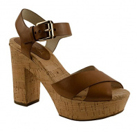 MICHAEL Michael Kors Natalia Leather Peep-Toe Wedge Sandals, Luggage, Size 7.0